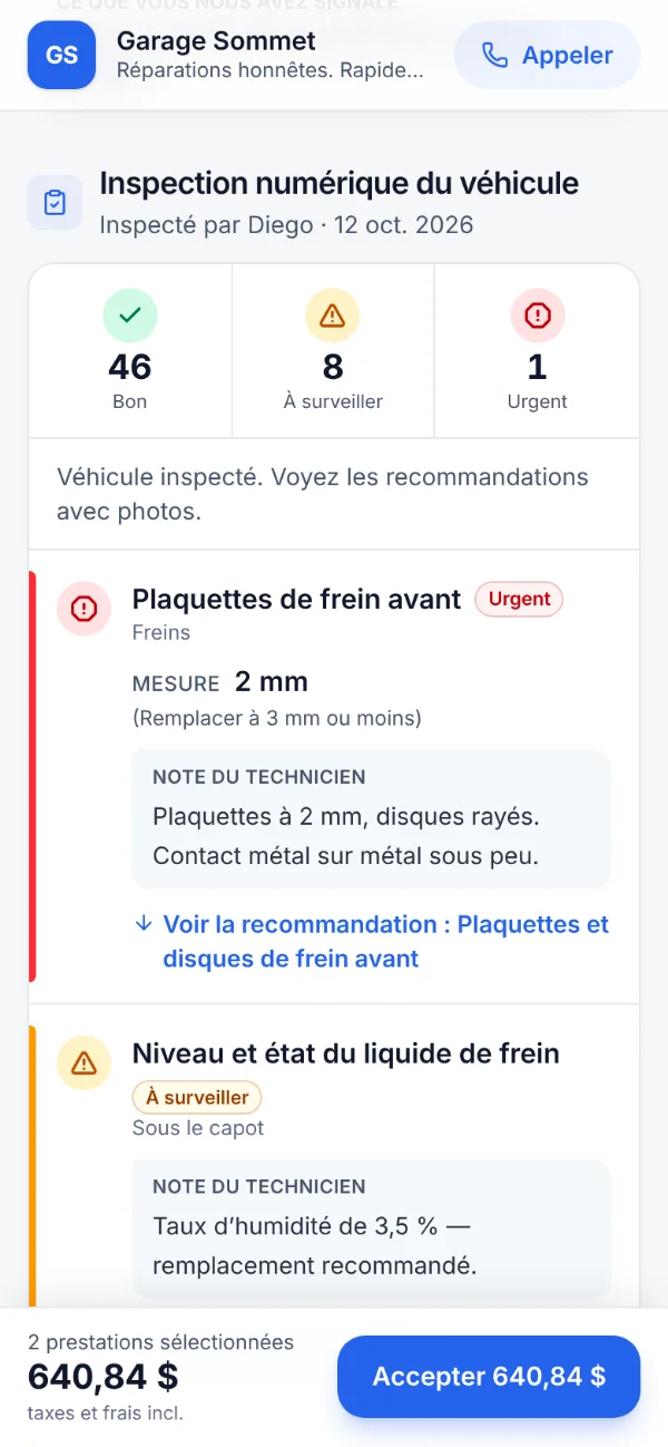 Une estimation avec photos ouverte par un client sur son téléphone